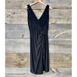 Lauren Ralph Lauren Sleeveless Twist Front Midi Dress 8 Black Drape Ruffle